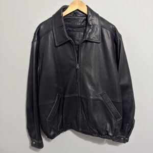 American Classics Mens Black Leather Full-Zip Jacket Size Large